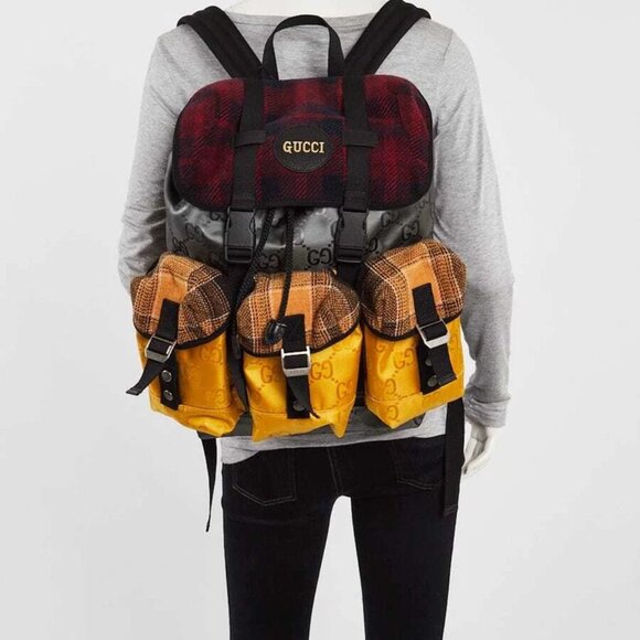 Gucci Red/Yellow/Grey GG Econyl Nylon Off The Grid Backpack Bag - Picture 5 of 12